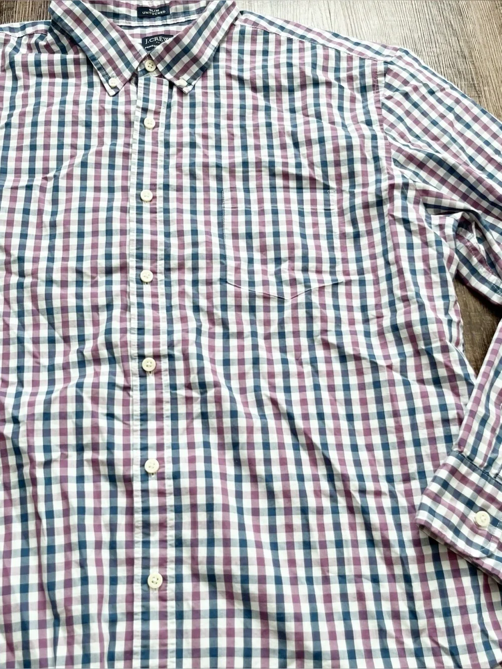 J.Crew Men XXL Slim Untucked Long-Sleeve Button-Down Plaid Shirt White/Blue/Red